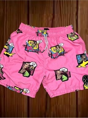 Maui and Sons Pink Tropical Print Swim Trunks